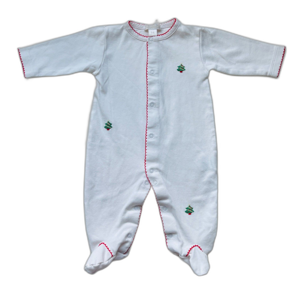Kissy Kissy White Embroidered Christmas Tree Footed Sleeper Size 3-6 months